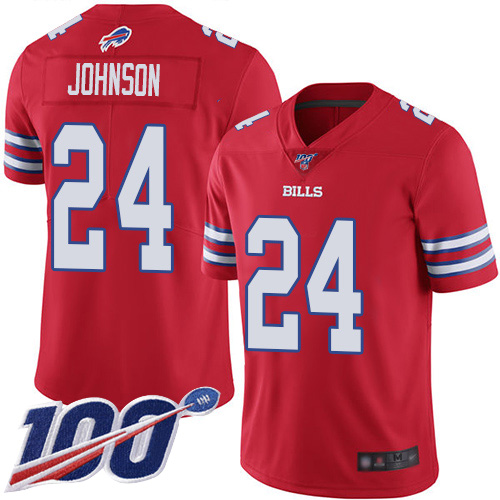 Men Buffalo Bills #24 Taron Johnson Limited Red Rush Vapor Untouchable 100th Season NFL Jersey